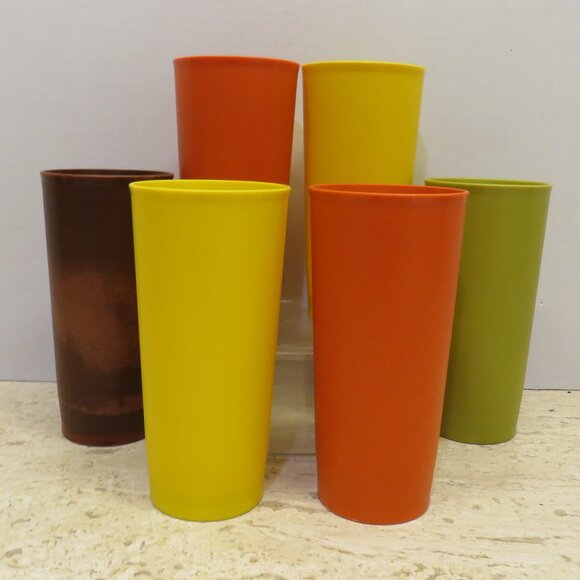 VTG Tupperware #1348 Cold Drink Tumblers/Cups Lot of 6 Harvest Colors. - Picture 1 of 3
